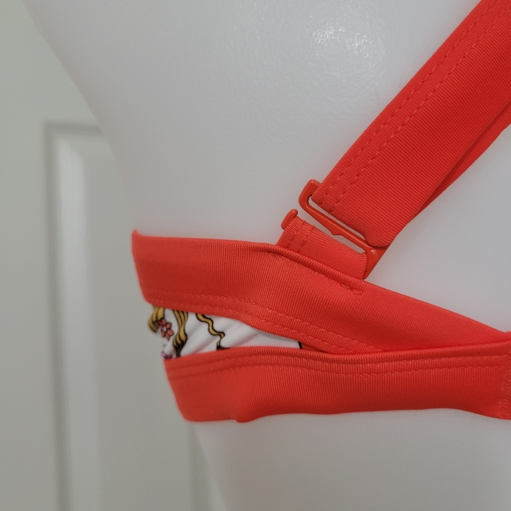 Xhilaration Boho Bikini Top Orange Vintage Flowers Cross Straps D/DD EUC - Picture 8 of 15